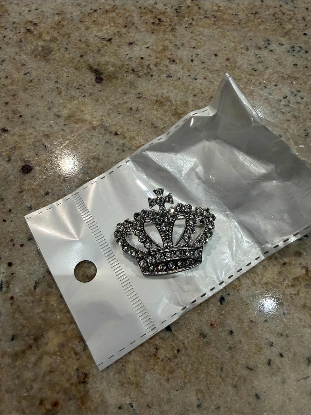 Rhinestone Crown Brooch - Silver Tone